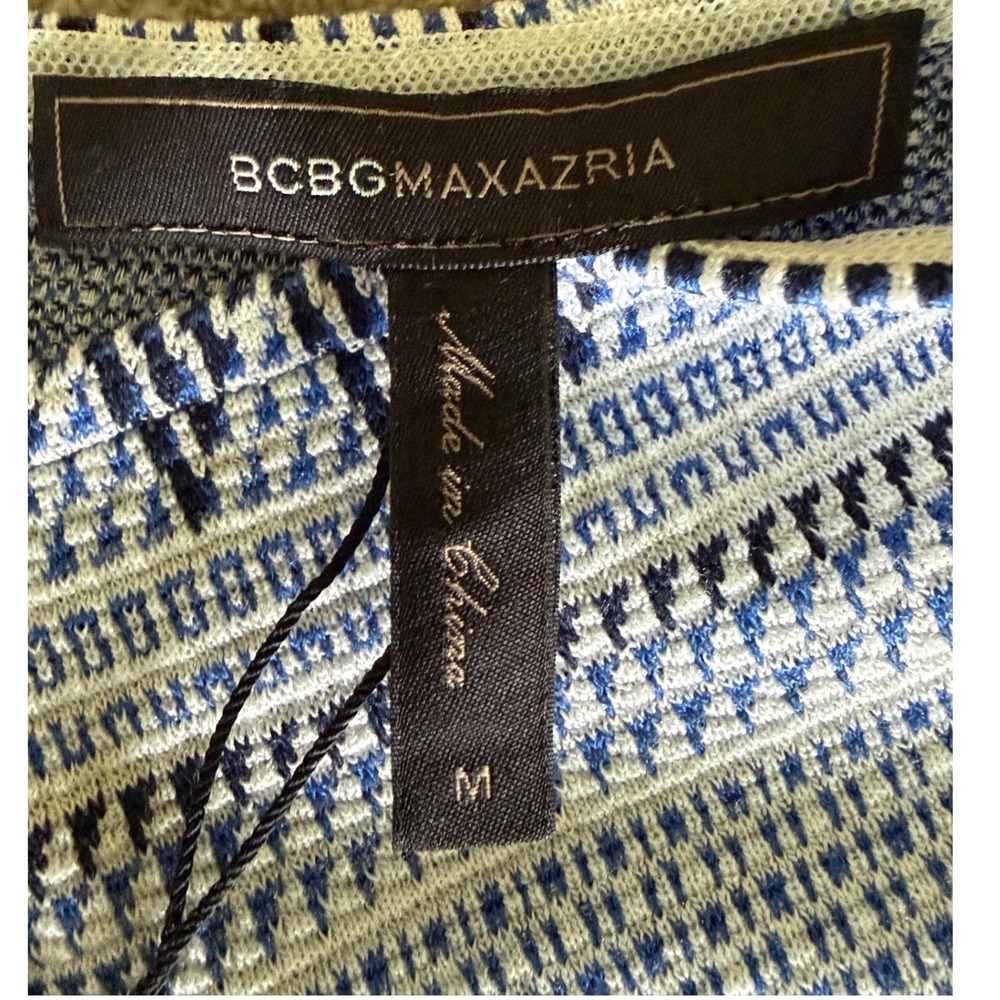 BCBGMAXAZRIA Jasmine Blue White Geometric Knit Fit & Flare Mini Dress Medium NWT - Picture 5 of 10